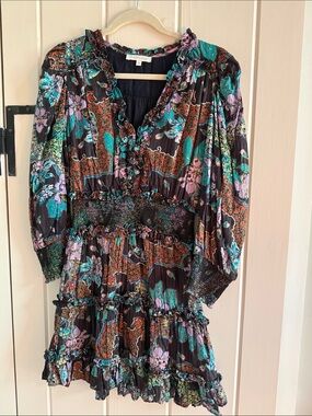 Love the Label Floral Ruffle Tiered Mini Dress in Black and Teal